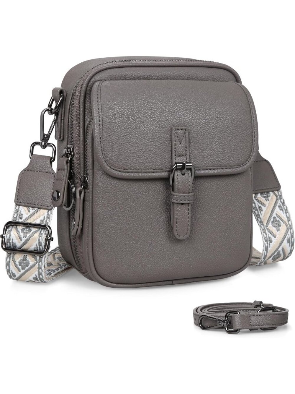 Women Grey Leather Anti Theft Handbags Removable Straps Formal Crossbody Bag